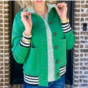 CAbi Mod Bomber Jacket #5852 Green Stripped Sleeve cuffs XS